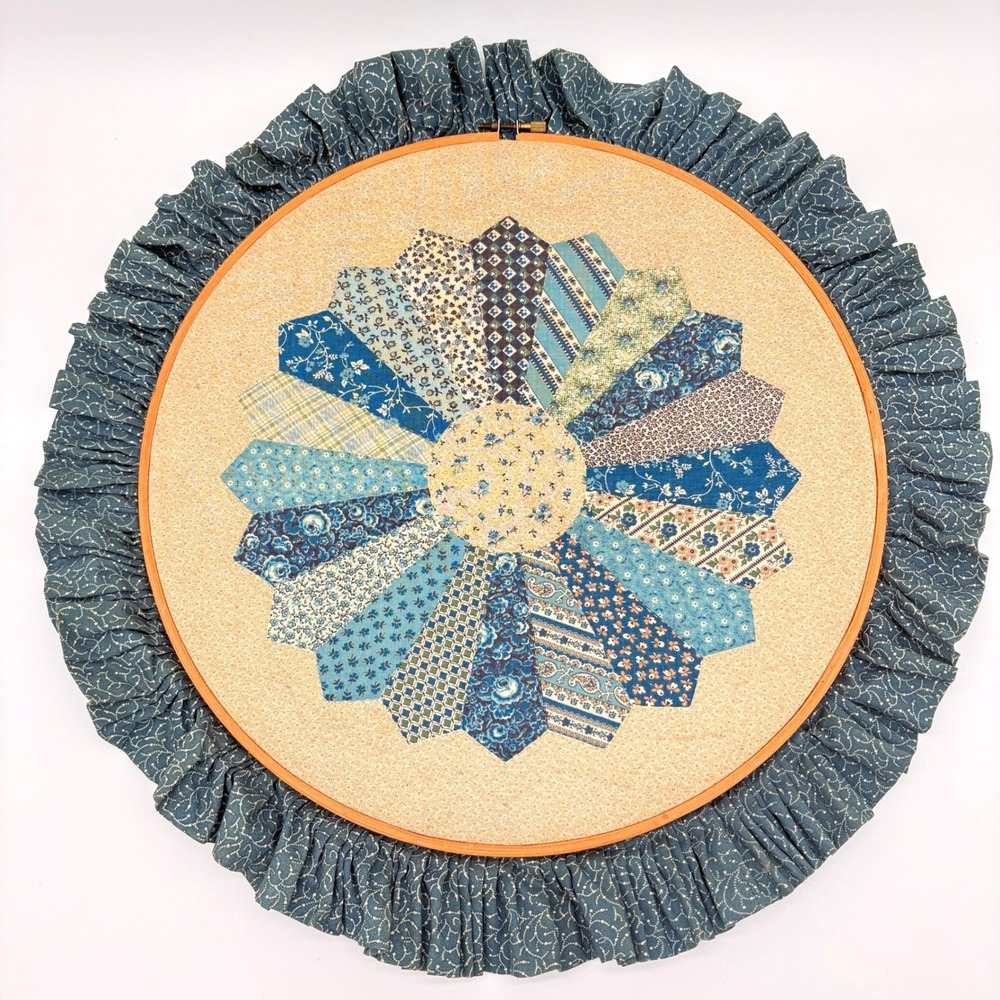Vintage Quilted Dresden Plate Wall Art Blue Floral Calico Farmhouse Cottagecore
